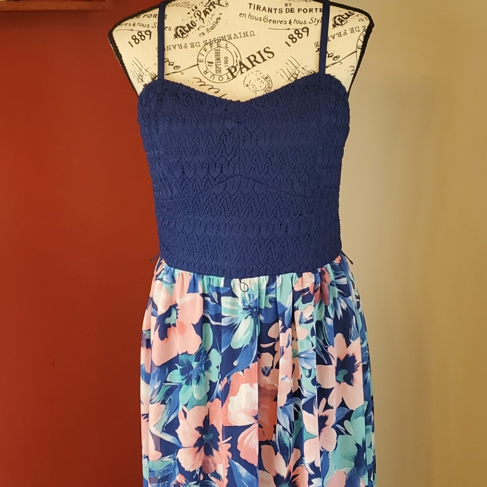 Lily Rose Pink and Blue Sundress Sleeveless Flowy Maxi Dress